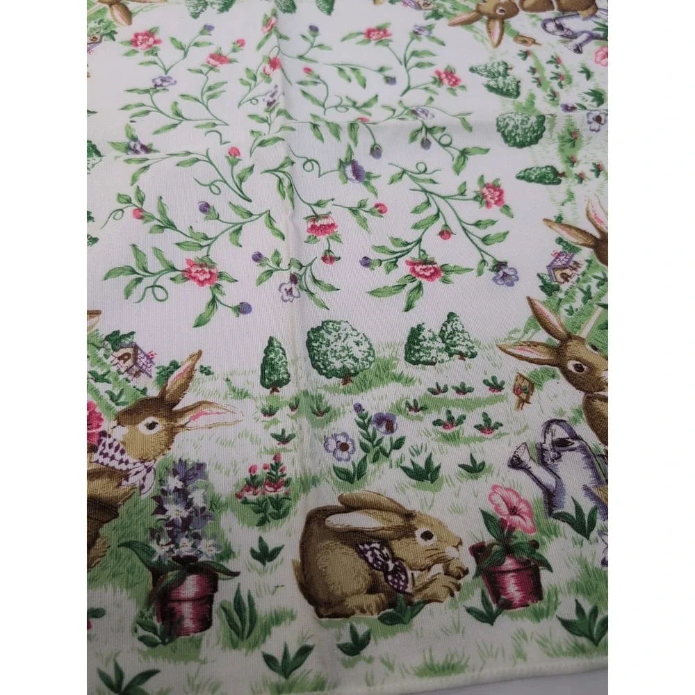 Vintage‎ Bunny Rabbit Eggs Easter Spring Wheel Barrel Cloth Napkins Set Of 6